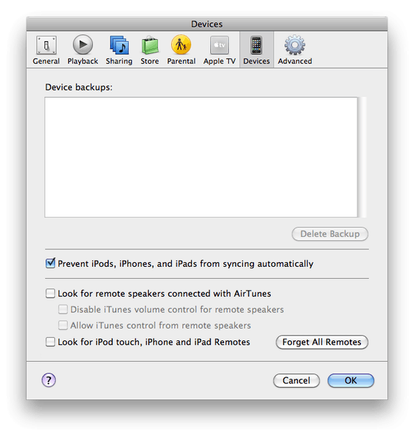 iTunes sync preferences