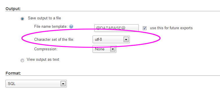 PHPMyAdmin encoding settings