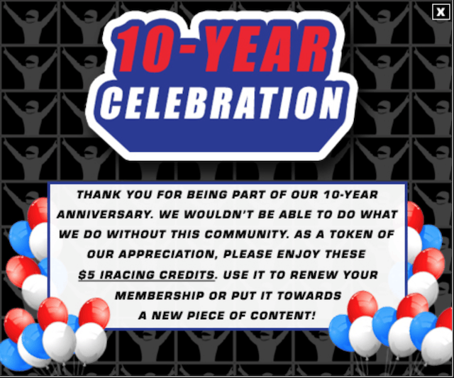 $5 iRacing 10 Jaar