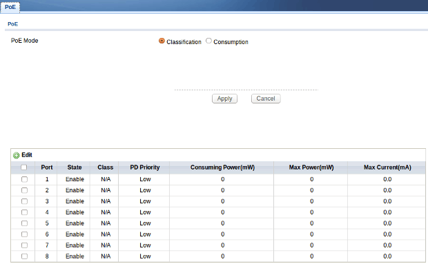 Web configurator - PoE