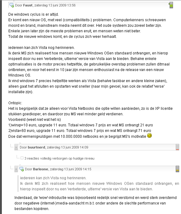 Inspringing reactie Windows 7 artikel