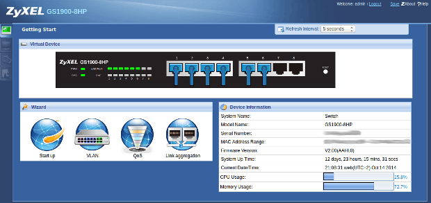 Web configurator - start scherm