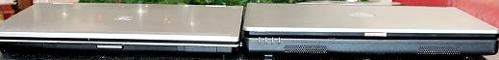 Links de HP EliteBook 8530p, rechts de precies even grote Dell Latitude L120