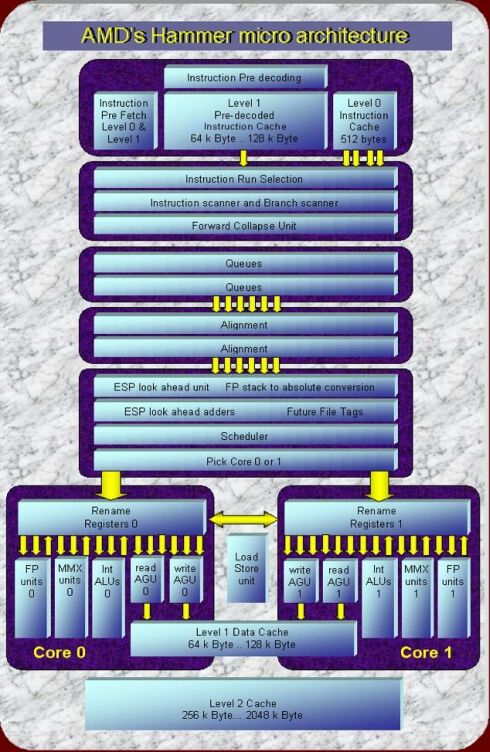 Schema AMD's Hammer micro-architectuur