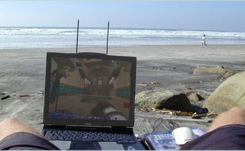 Quake3 Arena deathmatch op het strand