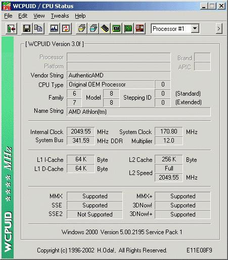 WCPUID screenshot (Thoroughbred at 2050MHz)