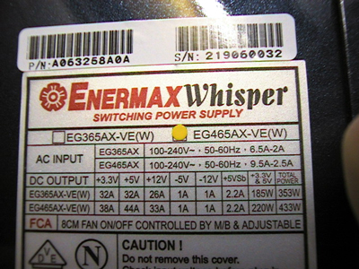 Enermax voedingslabel