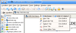 KDE 3.1 - Konqueror Tabbed browsing
