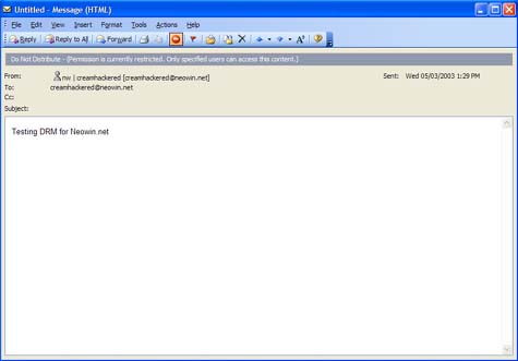 Microsoft Information Rights Management screenshot (Outlook)