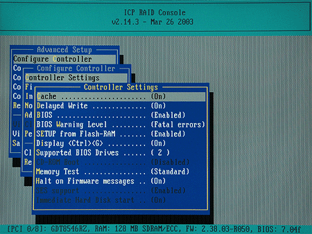 ICP Vortex GDT8546RZ BIOS - Controller settings