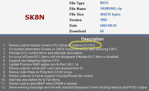 Screenshot Asus SK8N-BIOS 1002 met Opteron FX-support Screenshot Asus SK8N-BIOS 1002 met Opteron FX-support