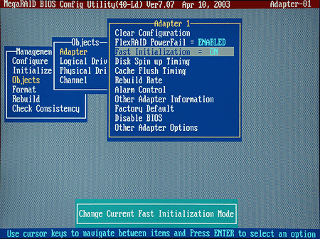 LSI Logic MegaRAID SATA 150-4 -MegaRAID BIOS adapter settings