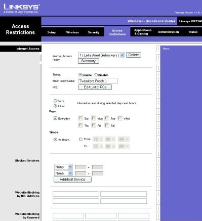 Linksys WRT54G firmware screenshot
