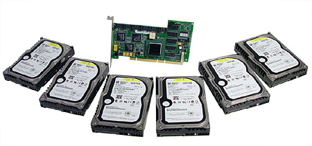 LSI Logic MegaRAID SATA 150-6 with six Western Digital WD740GD 74GB hard disks. LSI Logic MegaRAID SATA 150-6 with six Western Digital WD740GD 74GB hard disks.