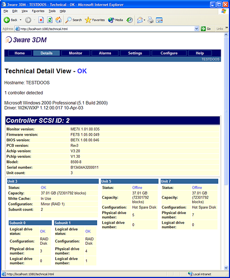 3ware Escalade 8500 - 3DM RAID-manager - Reviewpic