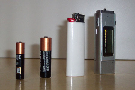 i-Bead 150M: vergelijking met AAA-, AA-batterij en aansteker