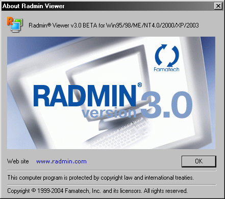 Remote Administrator Viewer 3.0 beta about-scherm