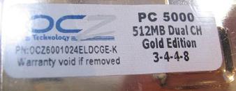 CeBIT 2004: OCZ PC5000 DDR-geheugenreepje (closeup sticker) CeBIT 2004: OCZ PC5000 DDR-geheugenreepje (closeup sticker)