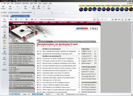 Opera 7.50 beta 1 met Tweakers.net frontpage