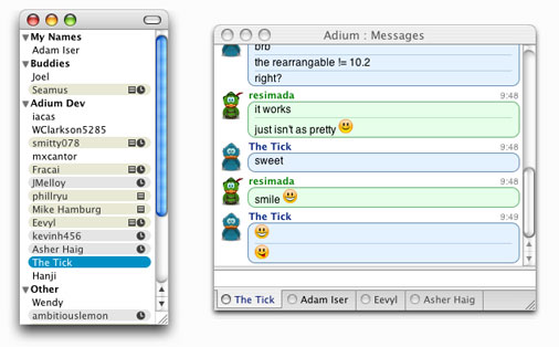 Adium X contactlijst en chatvenster