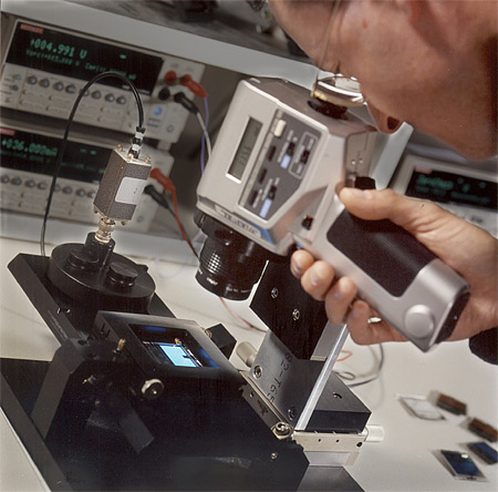 Luminance and efficiency measurement of a bright, blue polymer light emitting diode (PolyLED)