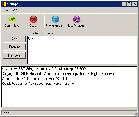 McAfee Stinger 2.2.2 screenshot