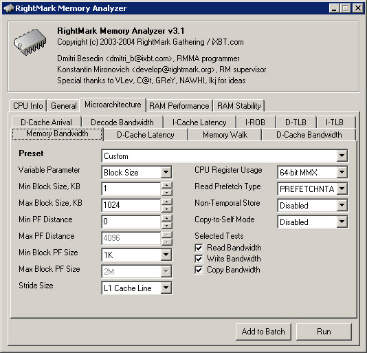 RightMark Memory Analyzer screenshot