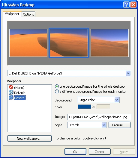 UltraMon desktop options screen UltraMon desktop options screen