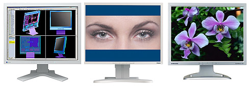 Eizo, Iiyama en Samsung 21,3-inch schermen op een rij Eizo, Iiyama en Samsung 21,3-inch schermen op een rij