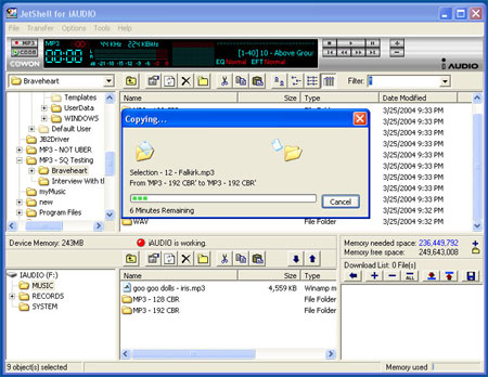Cowon JetShell: datatransfer