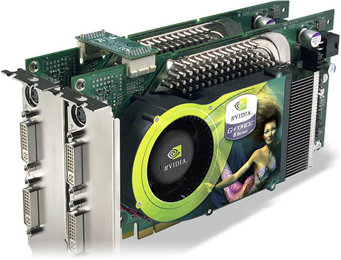 Dual PCI Express GeForce 6800 Ultra in SLI-opstelling Dual PCI Express GeForce 6800 Ultra in SLI-opstelling