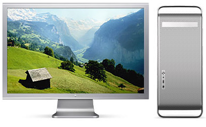 Het 30-inch LCD-scherm naast de Power Mac G5 Het 30-inch LCD-scherm naast de Power Mac G5