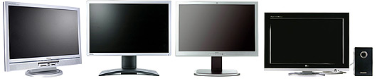 De vier 23-inch schermen op een rij De vier 23-inch schermen op een rij