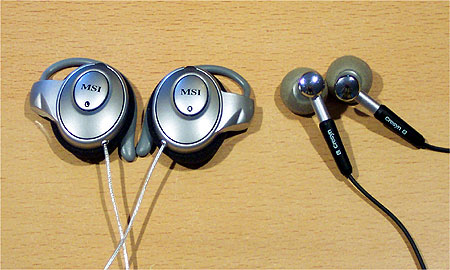MSI MP-515: meegeleverde ear-clips (links) naast Creysn earbuds