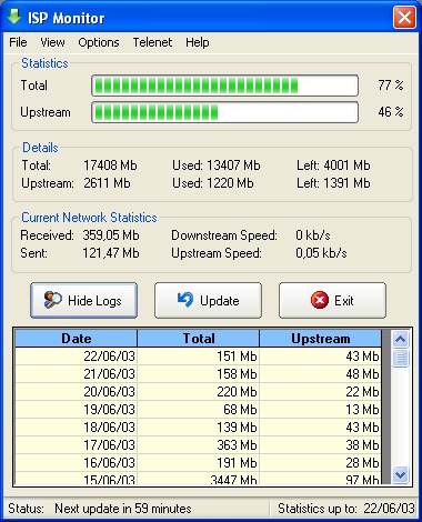 ISP monitor Main Screen & Logs
