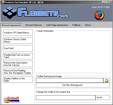 Flexbeta FireTweaker XP 1.00 beta screenshot (klein)
