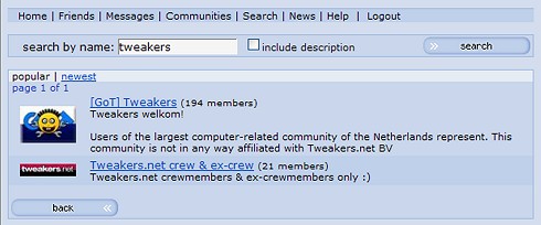 Orkut - screenshot van Tweakers.net-community's