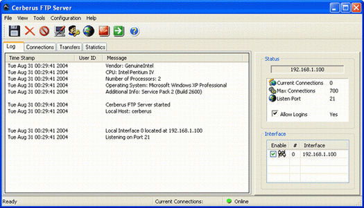 Cerberus FTP Server screenshot (resized)