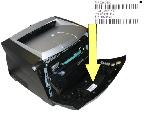 Plaats van het serienummer op een Lexmark printer