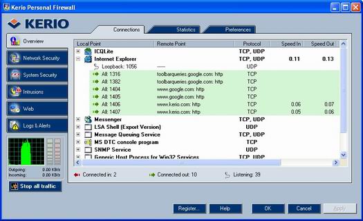 Kerio Personal Firewall screenshot (resized)
