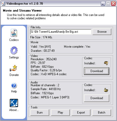 VideoInspector 1.2.0.70 screenshot