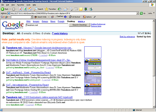Google Desktop Search Screenshot Google Desktop Search Screenshot