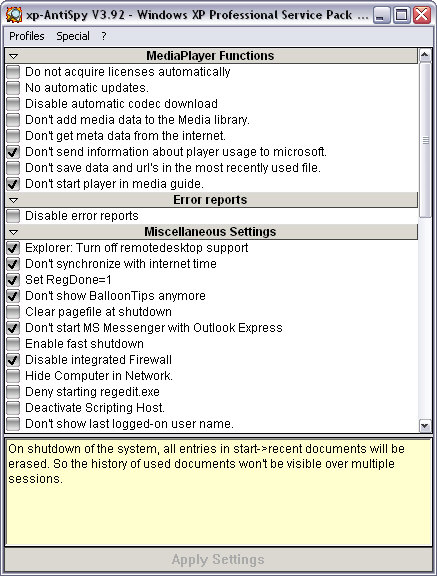 XP-Antispy 3.92 screenshot