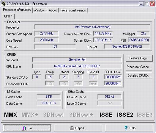 PC Analyser CPUInfo 2.1.3 screenshot (resized)