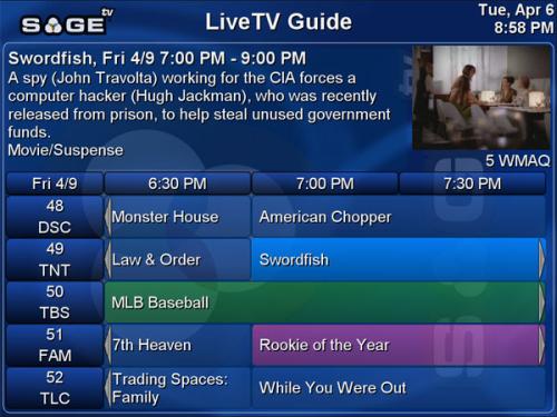 SageTV program guide