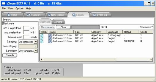 eXeem 0.16 screenshot (resized)