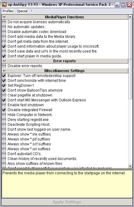 XP-AntiSpy 3.93 screenshot