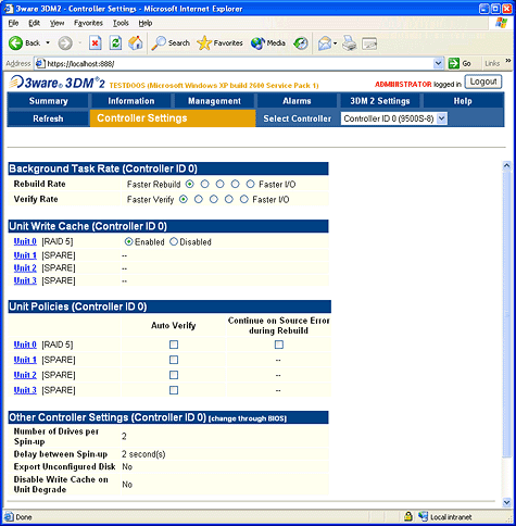SATA RAID 2005 review: 3ware Escalade 9500S-8 3DM screenshot 2 SATA RAID 2005 review: 3ware Escalade 9500S-8 3DM screenshot 2