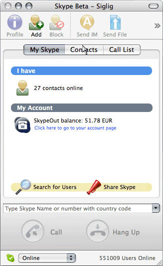 Skype for MacOS X screenshot