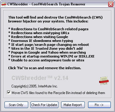 CWShredder 2.14 screenshot CWShredder 2.14 screenshot